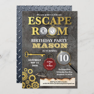 Escape room mystery solving challenge birthday invitation