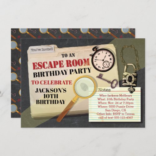Escape Room Mystery Spy Birthday Party Invitation
