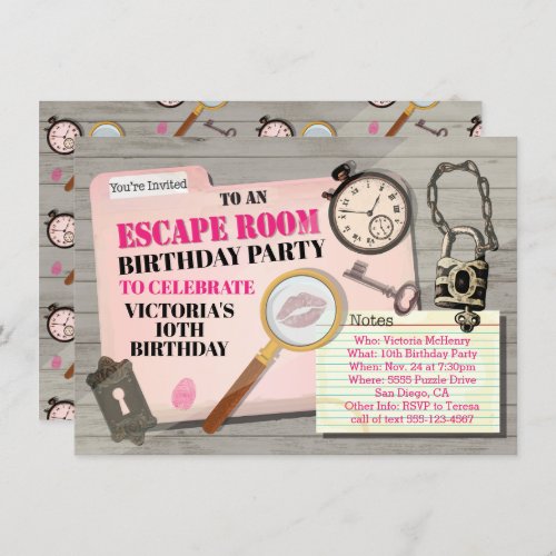 Escape Room Mystery Spy Girl Birthday Party Invitation