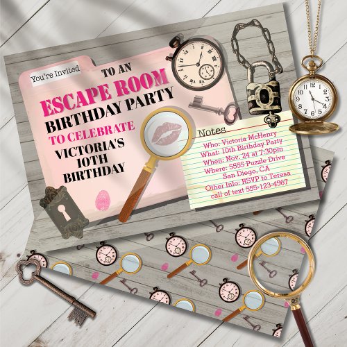 Escape Room Mystery Spy Girl Birthday Party Invitation