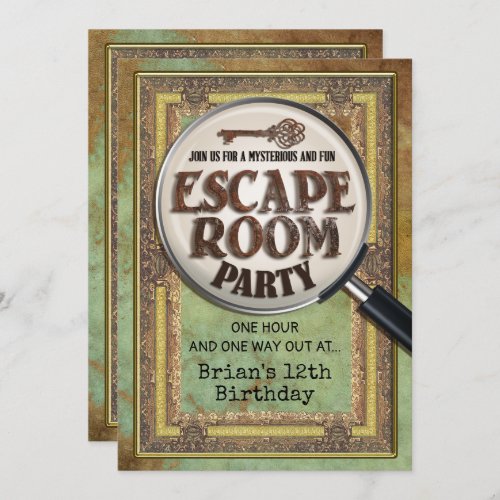 Escape Room Party Front and Back Invitation