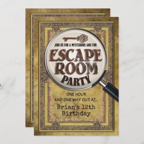 Escape Room Party Front and Back Invitation