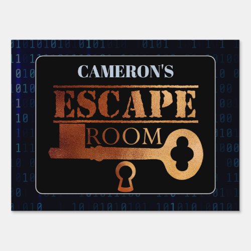 Escape Room Party Lock and Key Binary Code Black Sign