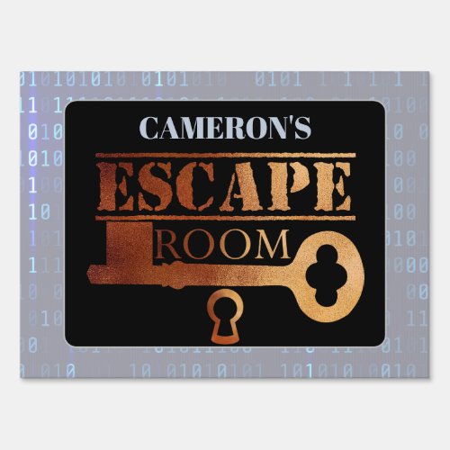 Escape Room Party Lock and Key Binary Code Sign