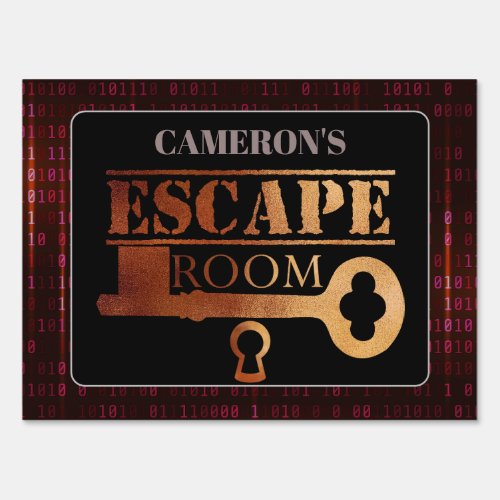 Escape Room Party Lock and Key Red Binary Code Sign