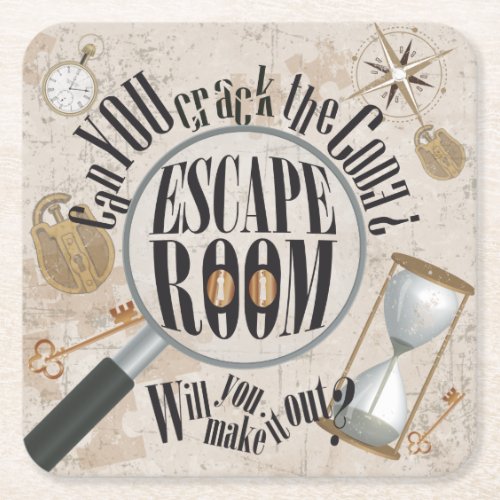 Escape Room Party Puzzle Clue  Square Paper Coaster