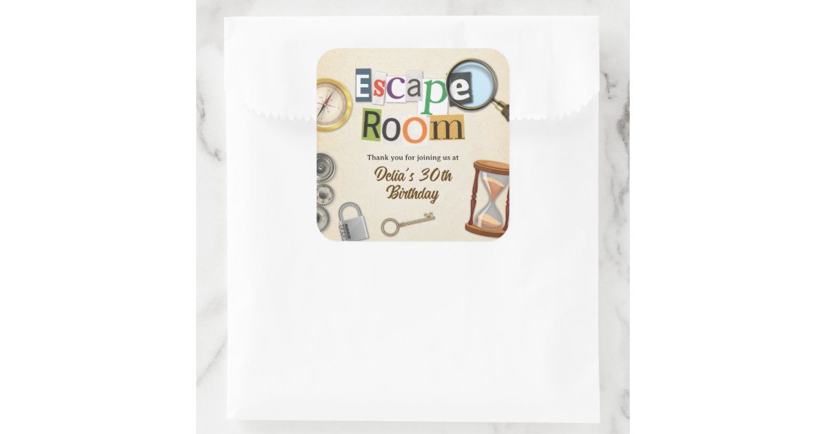 Escape Room Party Square Sticker | Zazzle