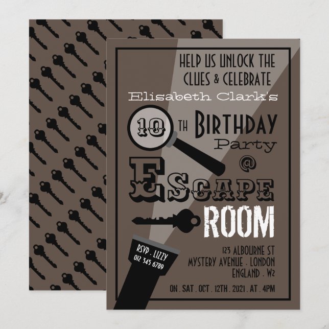 Escape Room, Stylish Birthday Party Invitation (Front/Back)