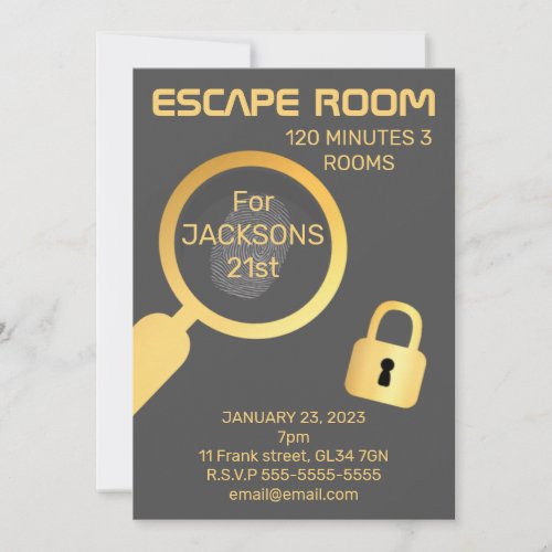 Escape room true crime birthday party  invitation
