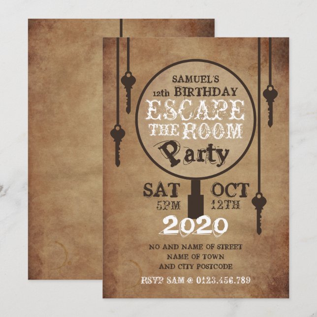 Escape Room, Vintage Paper Birthday Party Invitation (Front/Back)