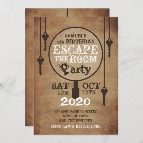 Escape Room Vintage Paper Birthday Party Invitation