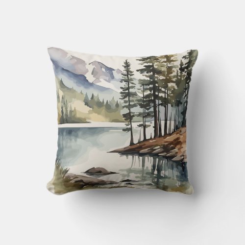 Escape to Nature  Watercolor Rustic Mountain Throw Pillow