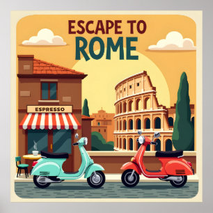 Escape to Rome : Retro Vintage Travel Poster