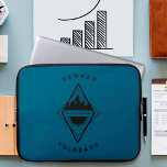 Escape to the Mountains Laptop Sleeve Blue<br><div class="desc">Hand-drawn badge illustration featuring mountains,  sun rays and the word "escape" and birds.</div>