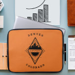 Escape to the Mountains Laptop Sleeve Orange<br><div class="desc">Hand-drawn badge illustration featuring mountains,  sun rays and the word "escape" and birds.</div>