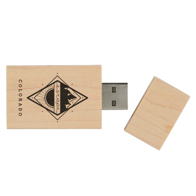 Escape to the Mountains USB Wooden Flash Drive (Opened)
