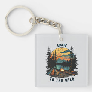 Escape To The Wild Vintage Camping Sunset Keychain