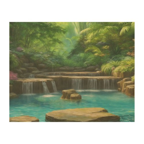 Escape to Tranquility Modern Waterfall Mural Wood Wall Art