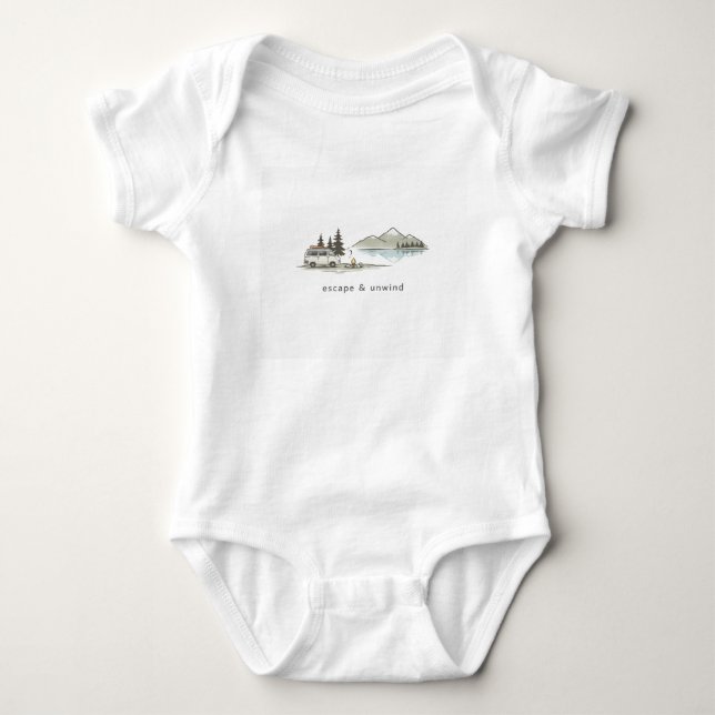 Escape & Unwind – Minimalist White Hoodie Baby Bodysuit (Front)