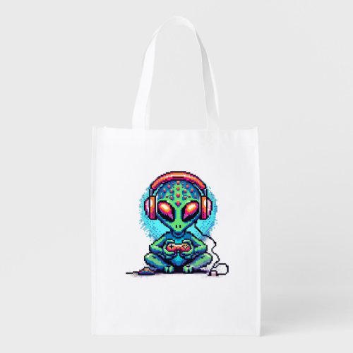 Escape Your World  Pixel Art Alien Grocery Bag