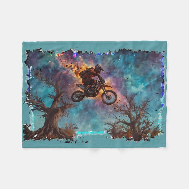 Escaping The Fire - Dirt-bike Rider Fleece Blanket (Front (Horizontal))
