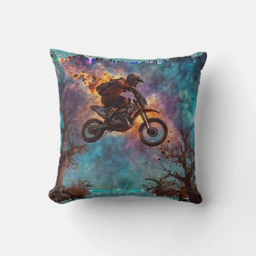 Escaping The Fire _ Dirt_bike Rider Throw Pillow