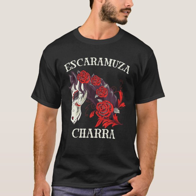 Escaramuza Charra Horse Women Mexican Sugar Skull T-Shirt (Front)