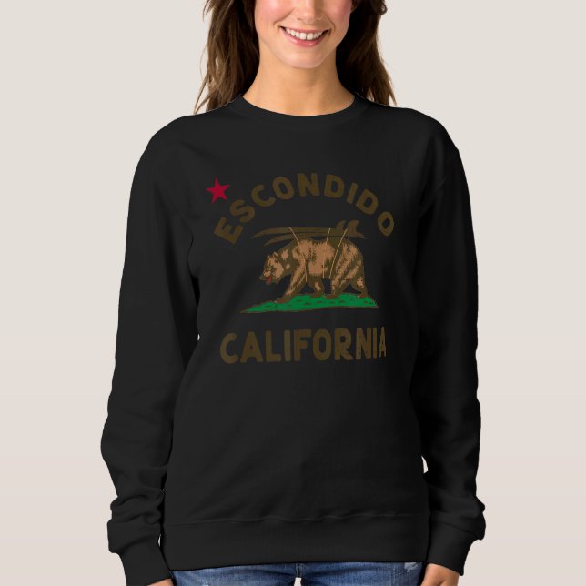 Escondido California Beach Flag Bear Surf Ca Vinta Sweatshirt (Front)