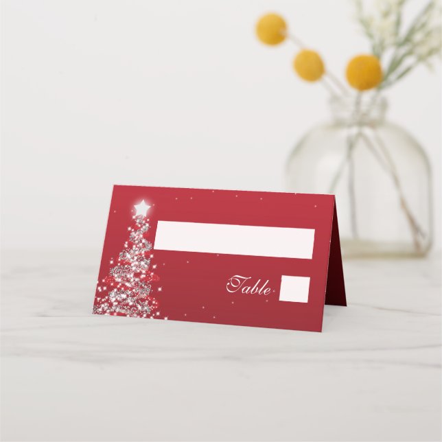 Escort Card Christmas Wedding Silver Red (Front)