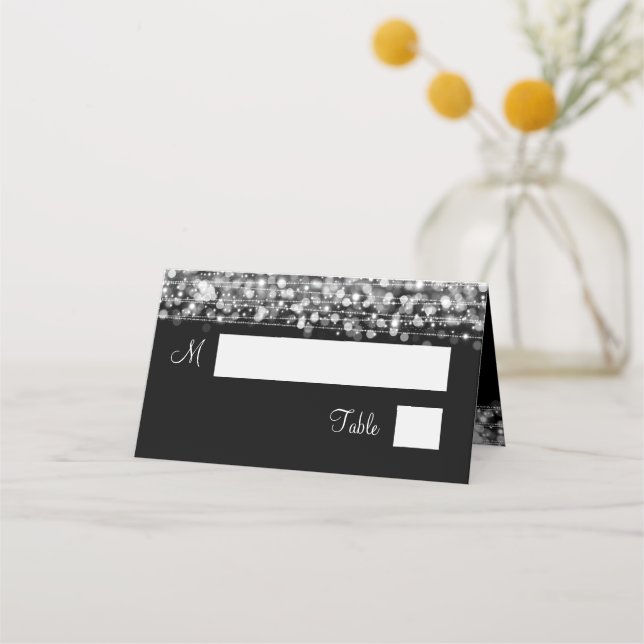 Escort Card Elegant Wedding Party Sparkles Silver (Front)