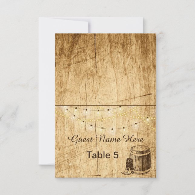 Escort Cards - Country Wedding with cowboy boots (Front)