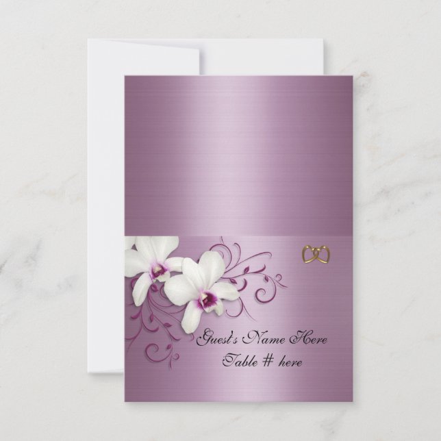 Escort cards White orchids lavender satin (Front)