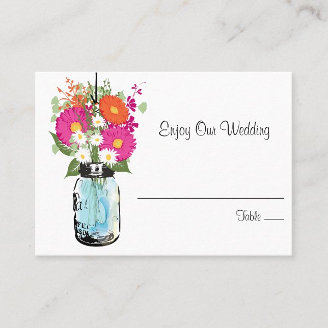 Escort Seating Card Gerber Daisies & Mason Jar (Front)