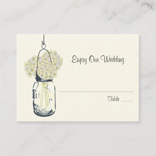 Customizable Escort Seating Card Hydrangea &amp; Mason Jar Business Cards