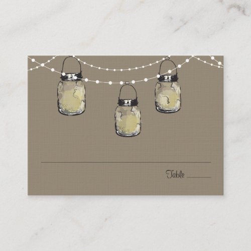 Escort Seating Card Mason Jar String of Lights Business Cards
