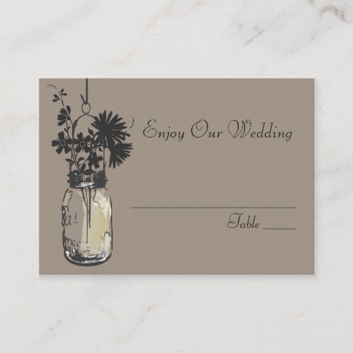 Escort Seating Card Wild Flowers &amp; Mason Jar Business Card Templates