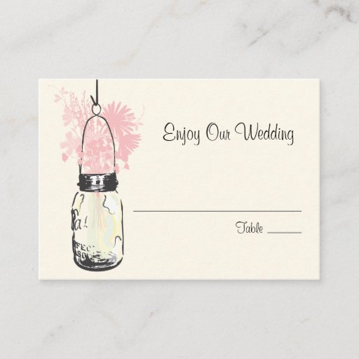 Customizable Escort Seating Card Wild Flowers &amp; Mason Jar Business Card Template