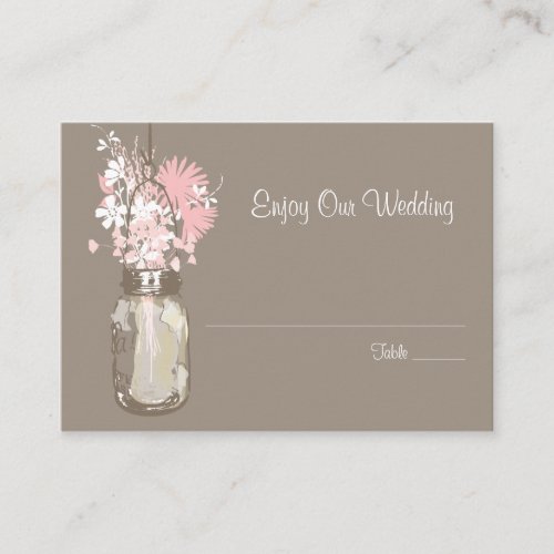 Escort Seating Card Wild Flowers &amp; Mason Jar Business Cards
