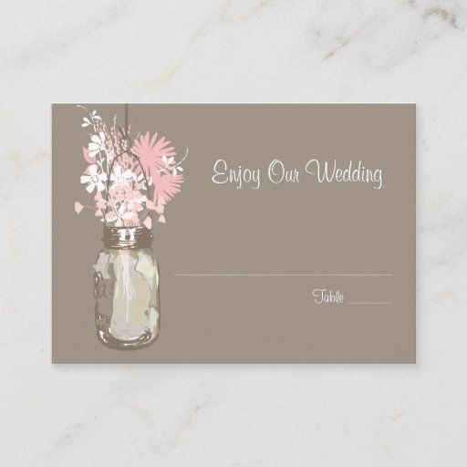 Customizable Escort Seating Card Wild Flowers &amp; Mason Jar Business Cards