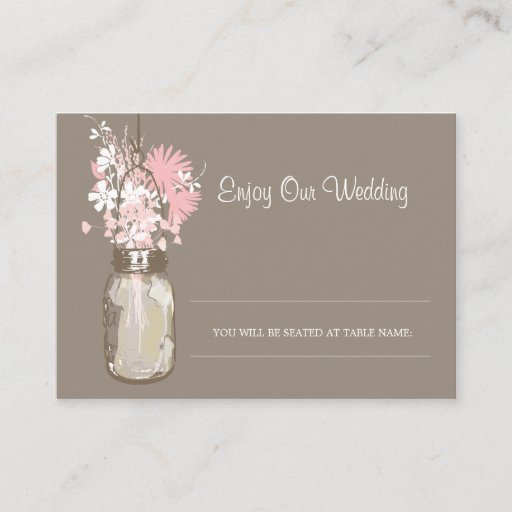 Customizable Escort Seating Card Wild Flowers &amp; Mason Jar Business Card Templates