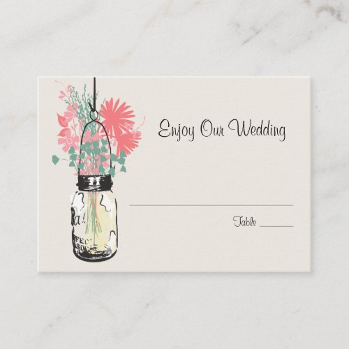 Escort Seating Card Wild Flowers &amp; Mason Jar Business Cards