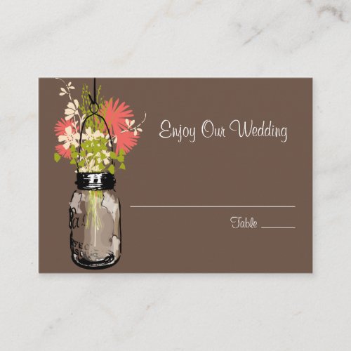 Escort Seating Card Wild Flowers &amp; Mason Jar Business Card Templates