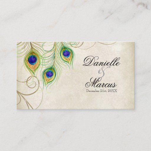 Customizable Escort Table Cards - Peacock Feathers Wedding Set Business Card Templates