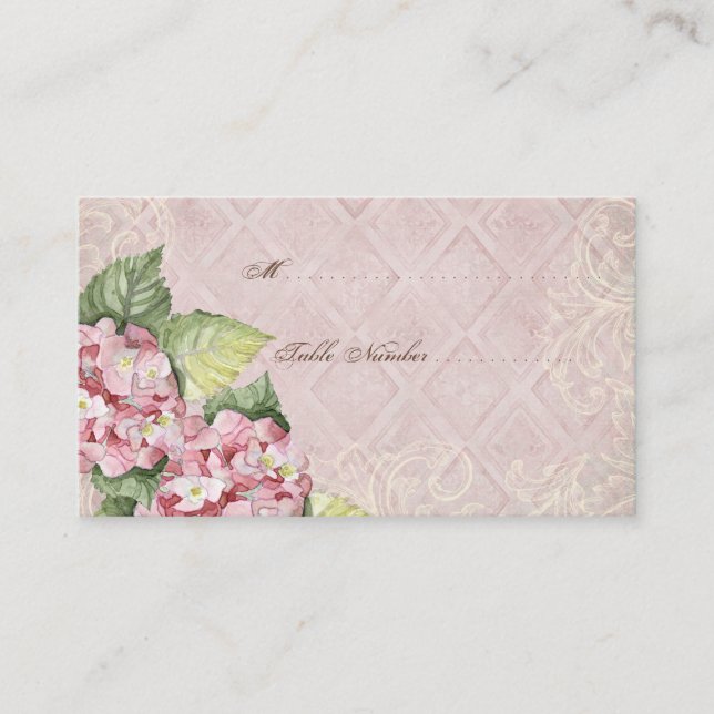 Escort Table Number Cards - Pink Hydrangea Swirl (Front)