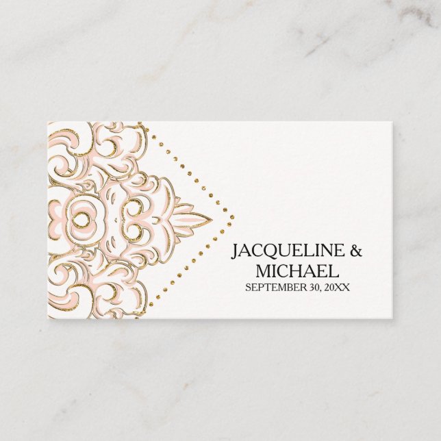 Escort Table Seating Cards Damask Pattern Gold (Front)