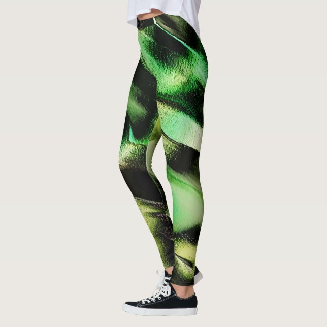 Esculpido de metal opaco, em verde e tom de creme leggings (Left)