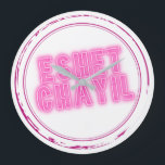 Eshet Chayil Woman of Valor Neon Pink Art Large Clock<br><div class="desc">"Eshet Chayil" translated usually as "Woman of Valor",  is the title of a beloved Shabbat song from the book of Proverbs hailing the ideal woman. 
Great gift for any woman or a girl. 
#Jewish #EshetChayil #Hebrew #JewishGift #BatMitzvah #SimchatBat #JewishGirl #ForHer</div>