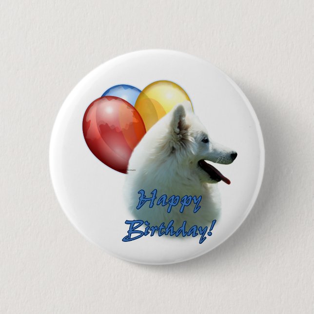 Eskie Happy Birthday Balloon Pinback Button (Front)