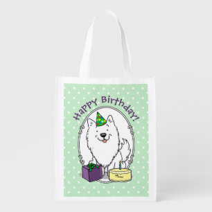 Eskie Happy Birthday Party American Eskimo Dog Grocery Bag