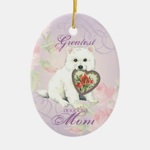 Eskie Heart Mom Ceramic Ornament